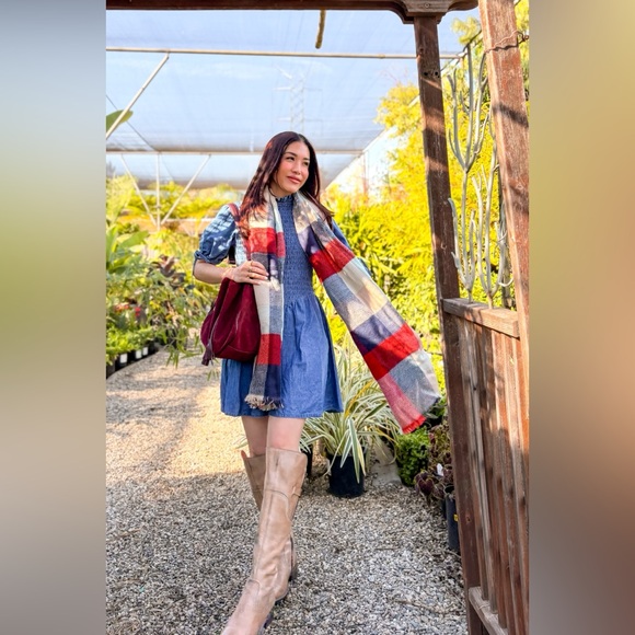 Mint/Red Check Stripe Reversible Scarf - Picture 6 of 12